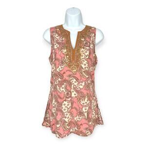Cynthia Rowley M Sleeveless V-neck Embroidered Paisley Top Studded Boho Tank